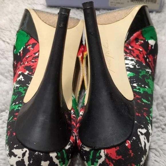 Marc Fisher Open Toe Platform Heels, Red Black Green Yellow White, Size 9.5 M - Picture 11 of 15